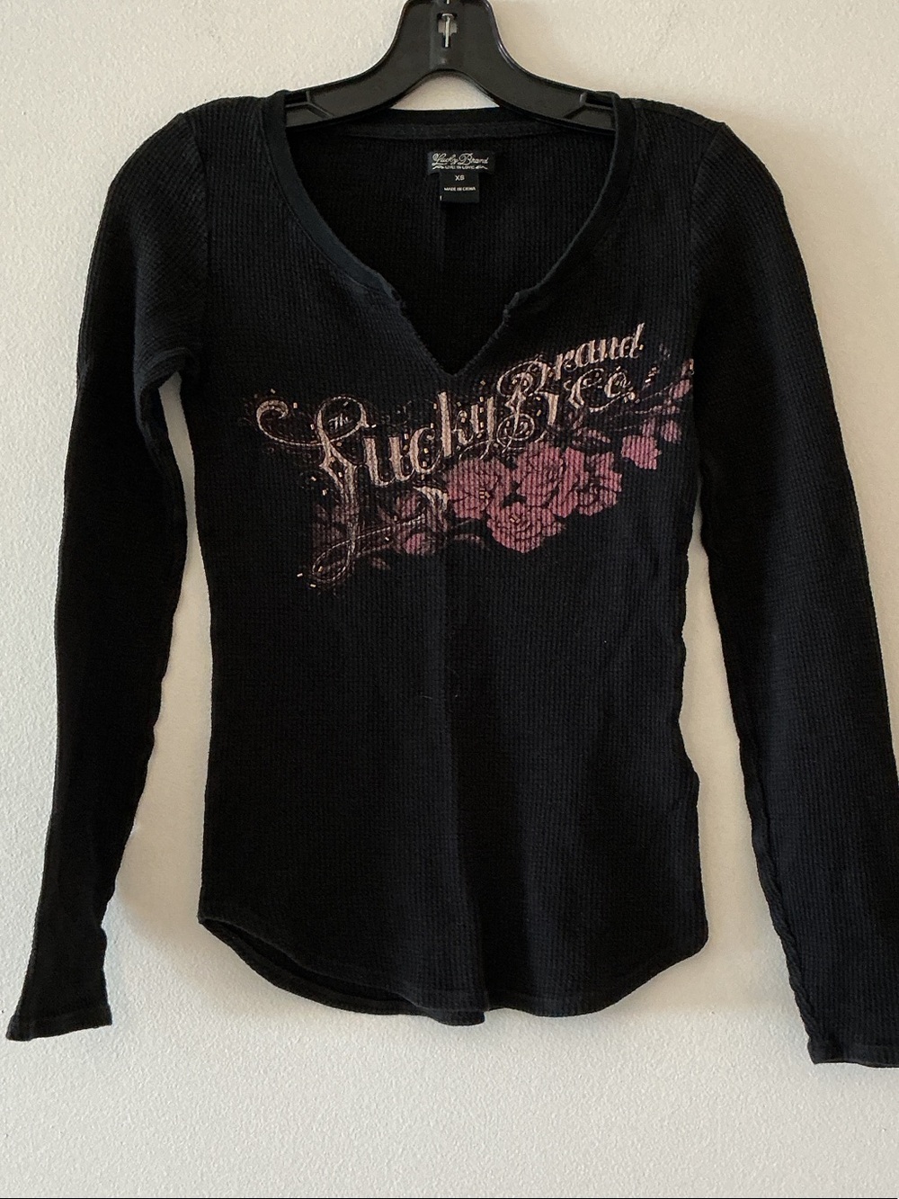 Lucky Brand Thermal Black w Pink Roses Sz XS